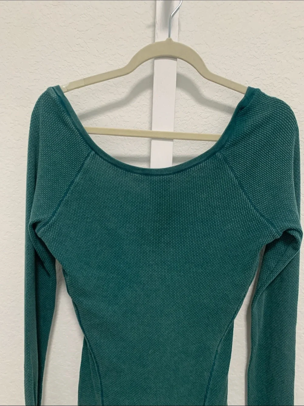 Free People Bali Babe Green Long-Sleeve Knit Top with Lace Cuffs